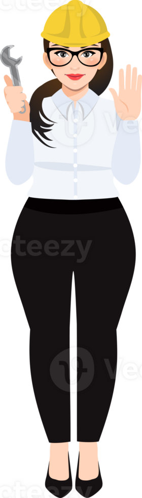 Plus size businesswoman cartoon character or Beautiful business woman in office style white shirt in contraction concept png