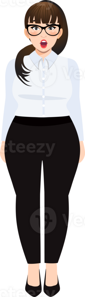 Plus size businesswoman cartoon character or Beautiful business woman in office style white shirt shock png