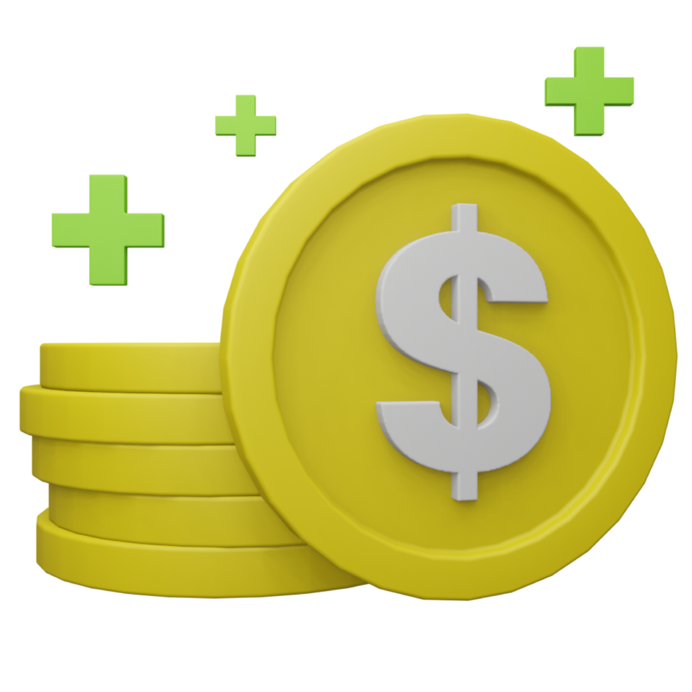 3D Coin Dollar with Plus Sign Illustration png