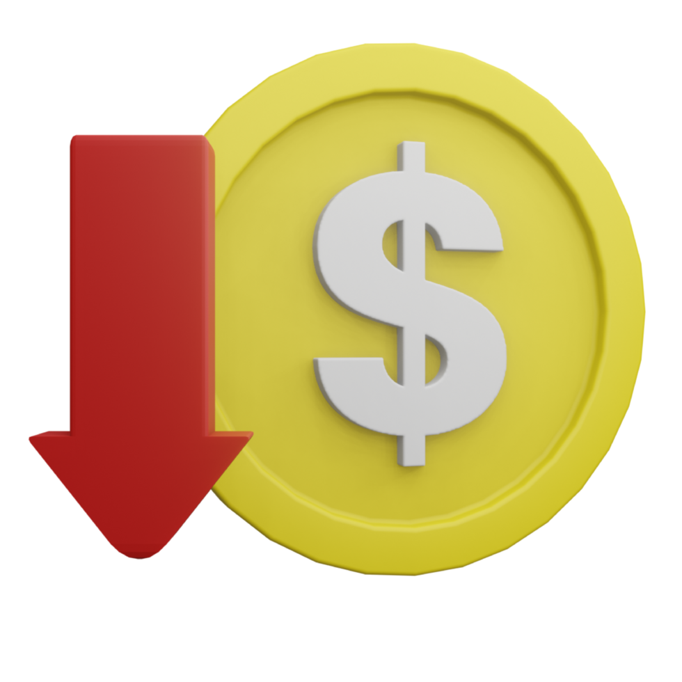 3D Coin Dollar with Down Arrow Illustration png