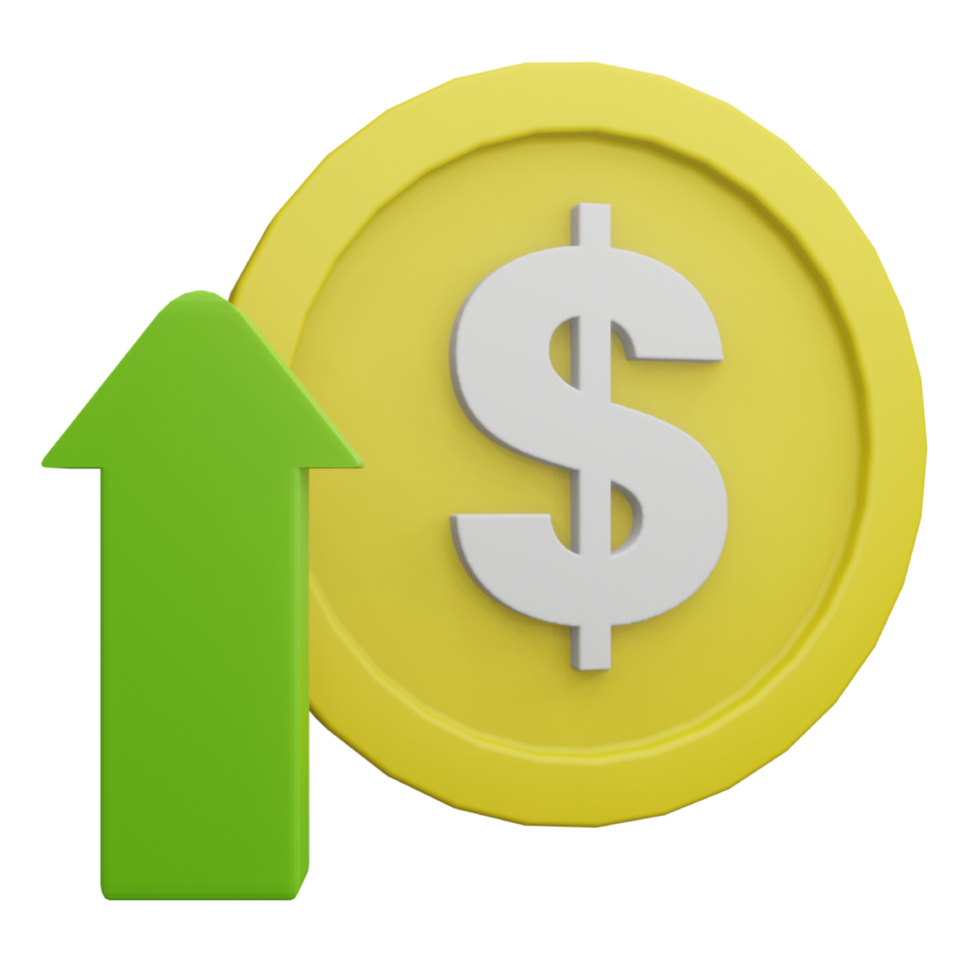 3D Coin Dollar with Up Arrow Illustration png