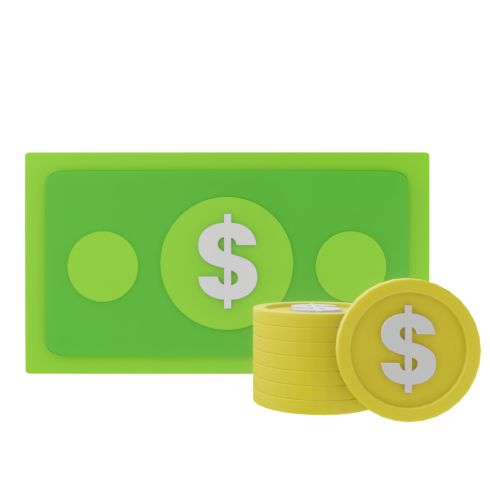 3D Coin and Paper Money Dollar Illustration png