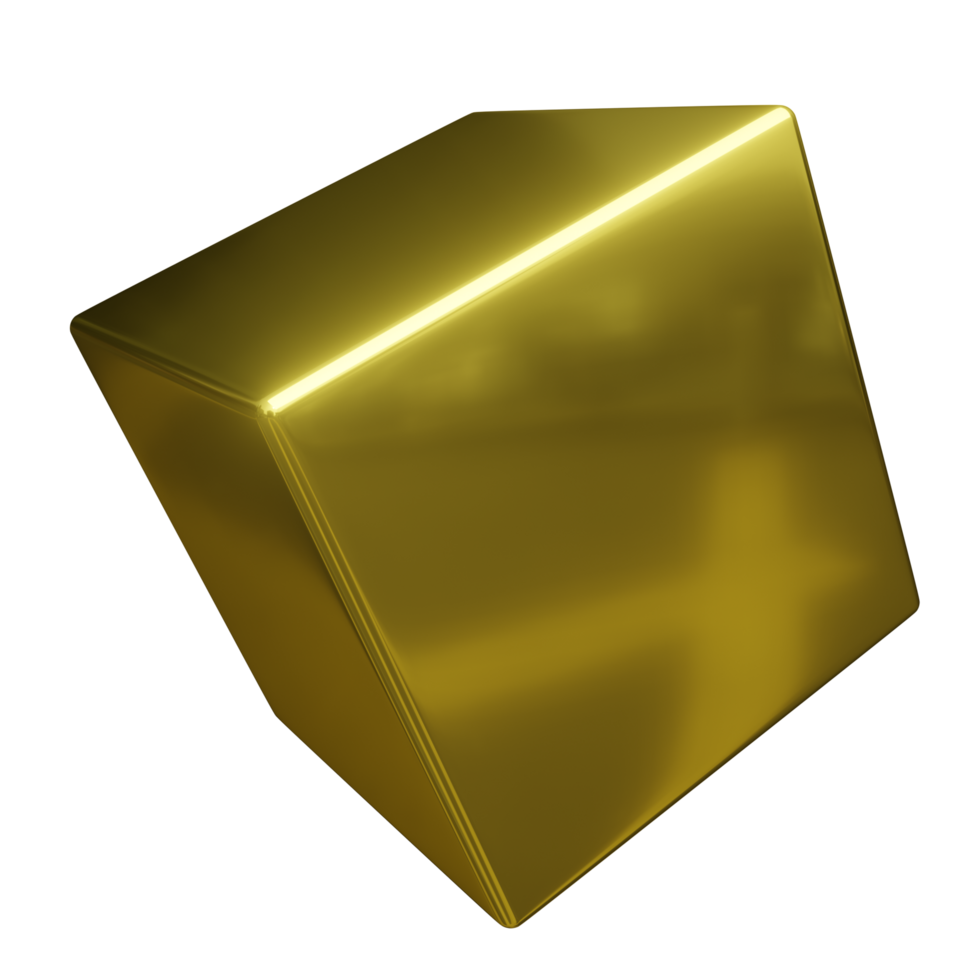 3D Abstract Gold Chrome Cube Shape png