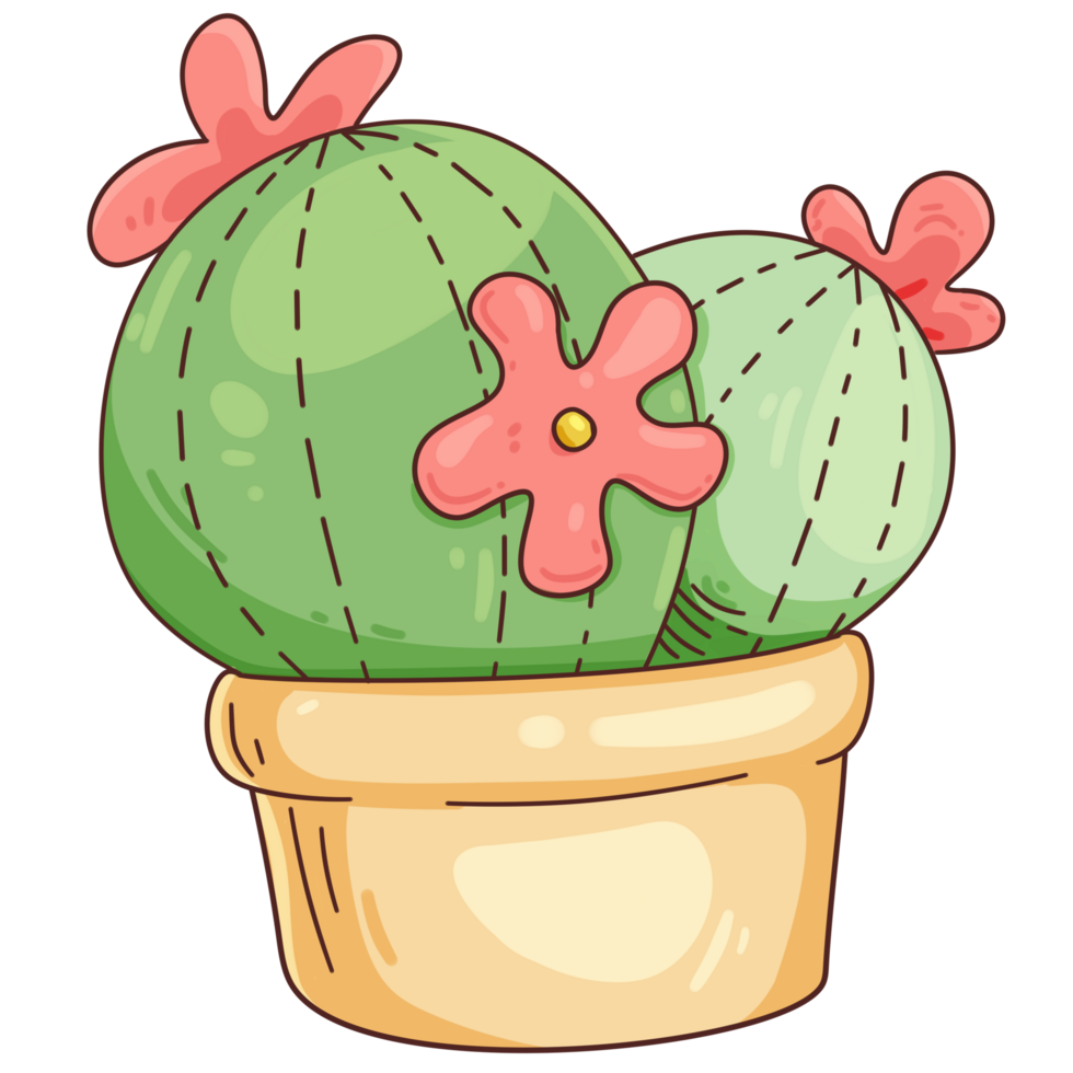 mignonne dessin animé jardinage cactus plante mis en pot dessin illustration png