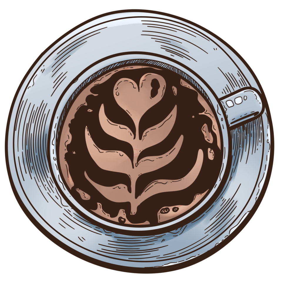 Cup of Coffee Cappuccino Ink Colored Cafe Isolated PNG