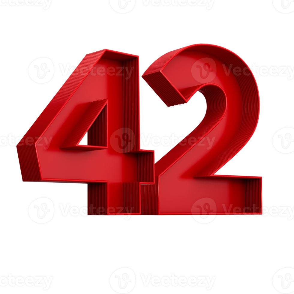 3d illustration of red number 42 or Forty Two inner shadow png