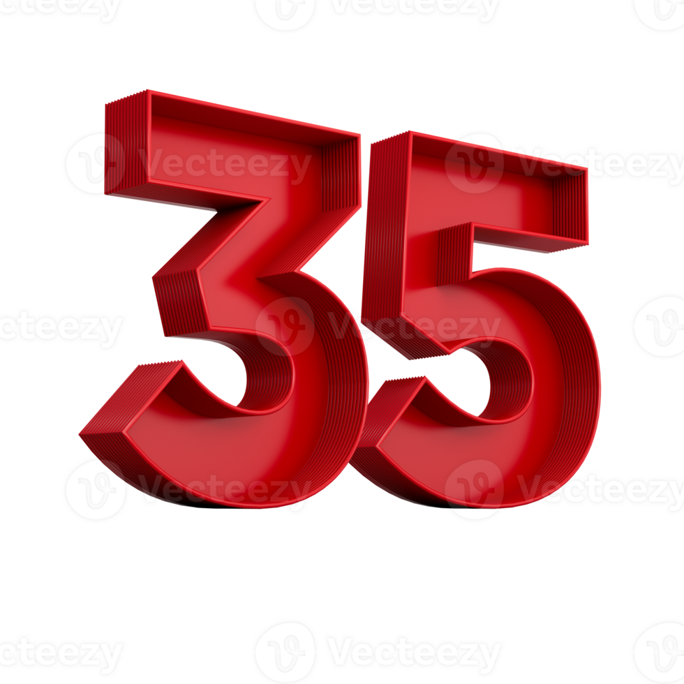 3d illustration of red number Thirty Five or 35 inner shadow 23985245 PNG