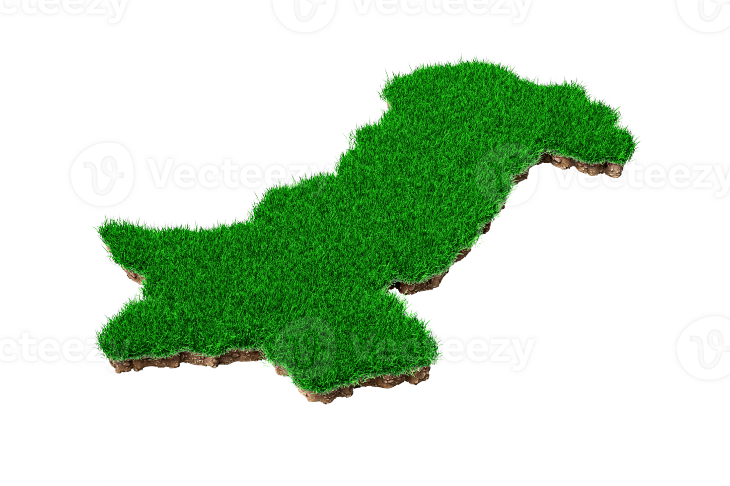 Pakistan Map soil land geology cross section with green grass texture 3d illustration png