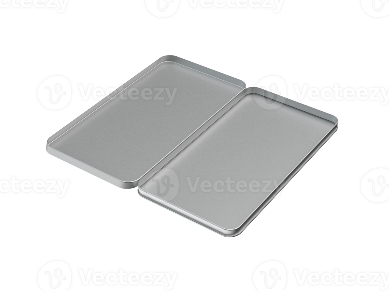 Rectangle Silver pencil box on in the Air flying  blank stainless stationery box or isolated 3d illustration png