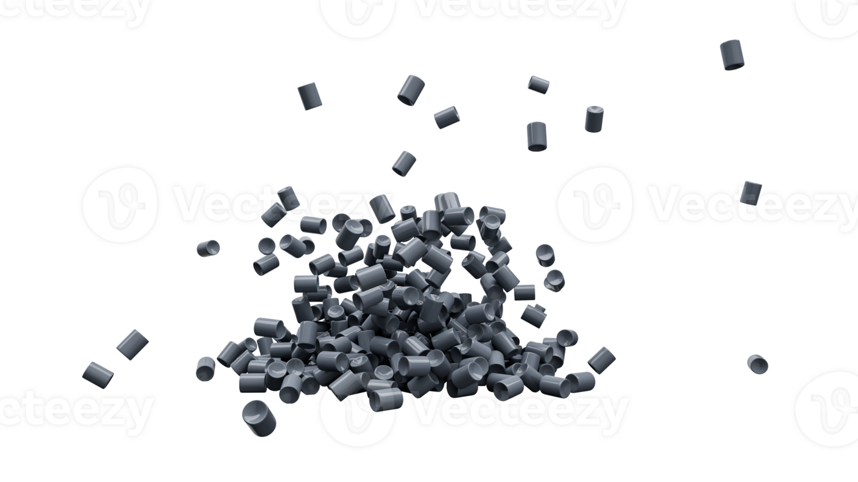 Grey Plastic pellets Falling Plastic granules Polymer Black plastic beads resin polymer pallet petrochemical 3d illustration png