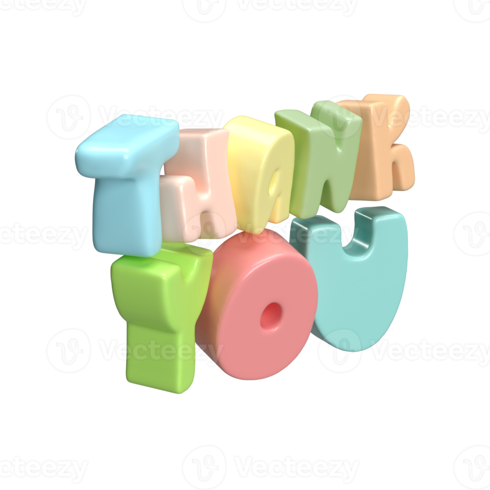 tacka du Flerfärgad text 3d text ikon hand ritade, tacksägelse dag söt illustration isolerat transparent png bakgrund