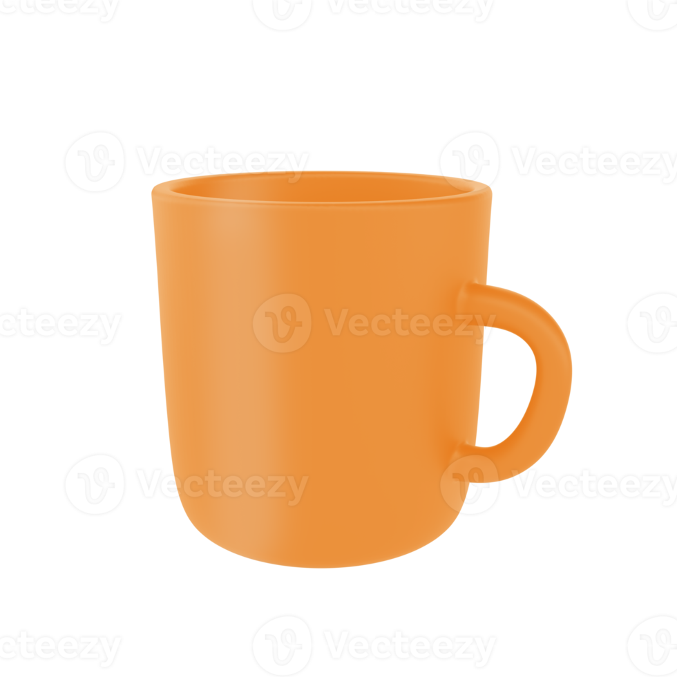 3d photo realistic orange cup icon mockup. Design Template for Mock Up. ceramic clean mug with a matte effect isolated transparent png background