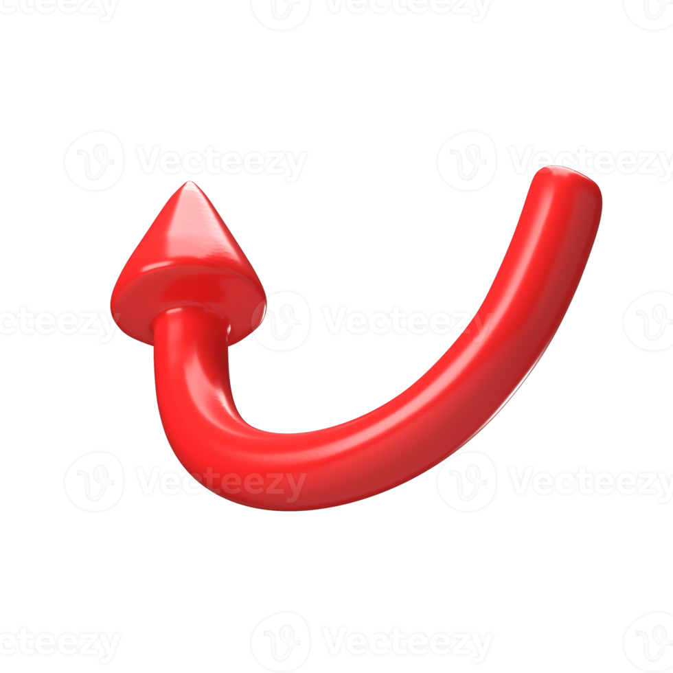 Red arrow pointing left and above. Realistic 3d design In plastic cartoon style. Icon illustration isolated transparent png background