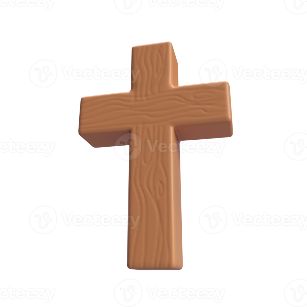 3d icon Wooden Cross, symbol of the resurrection of Jesus Christ. He is risen. Easter resurrection illustration. Scripture. isolated transparent png background