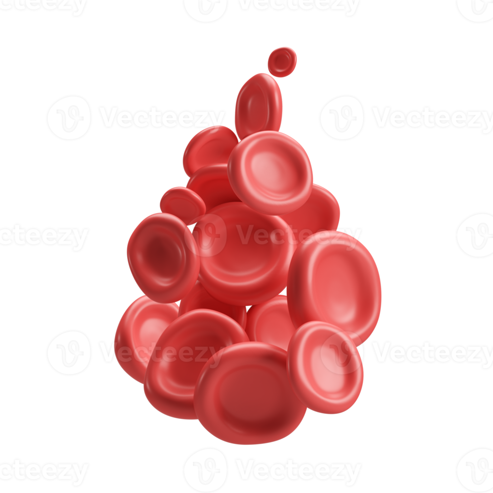3d flow red blood cells iron platelets in form of drop. Realistic erythrocyte medical analysis illustration isolated transparent png background