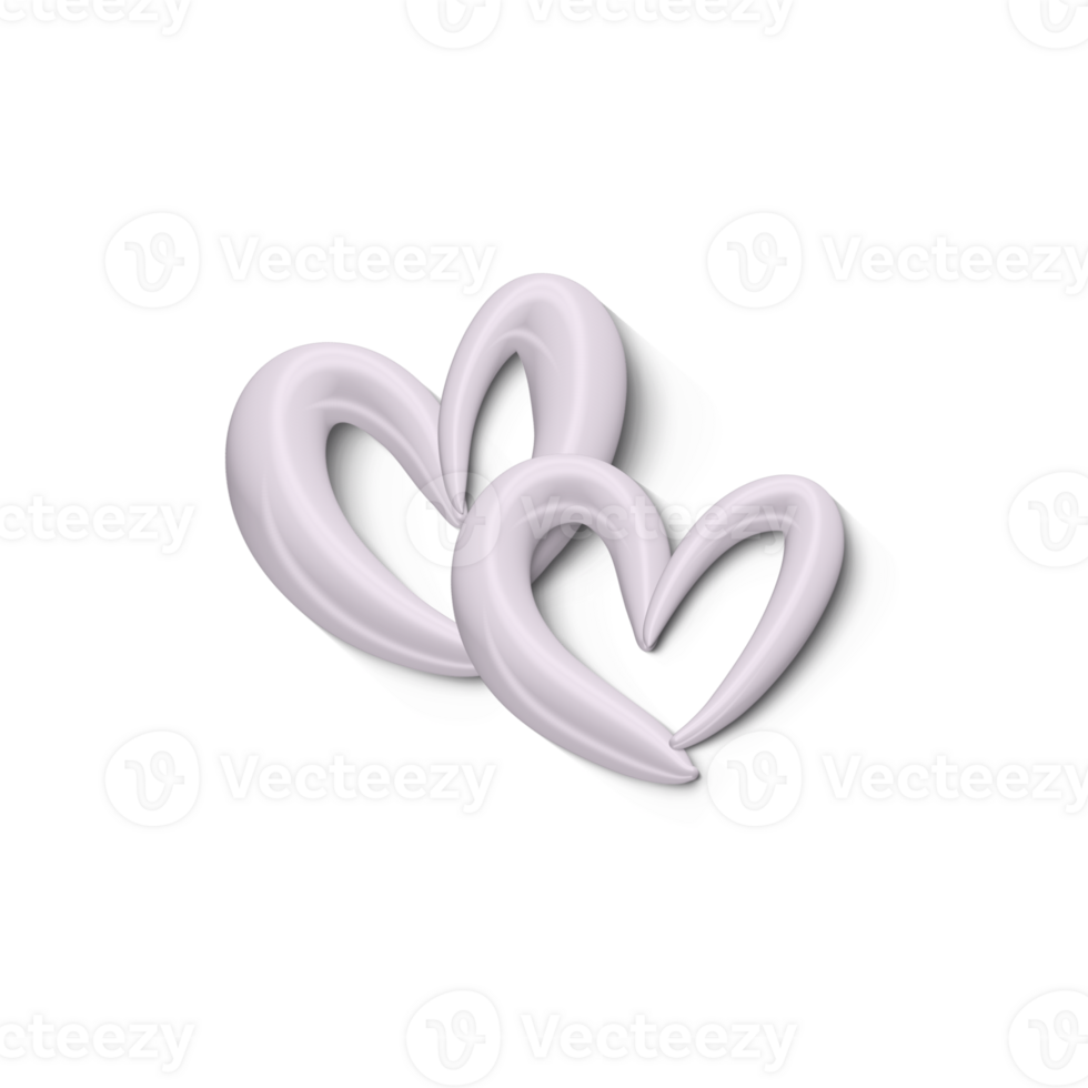 3d calligraphic two hearts isolated transparent png. Romantic inscription Happy Valentine Day or wedding day. 14 February holiday greetings Illustration png
