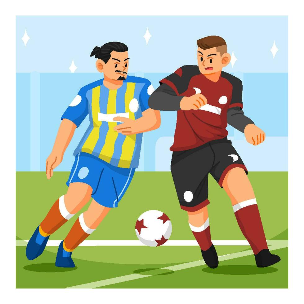 dos fútbol jugadores duelo en el juego vector