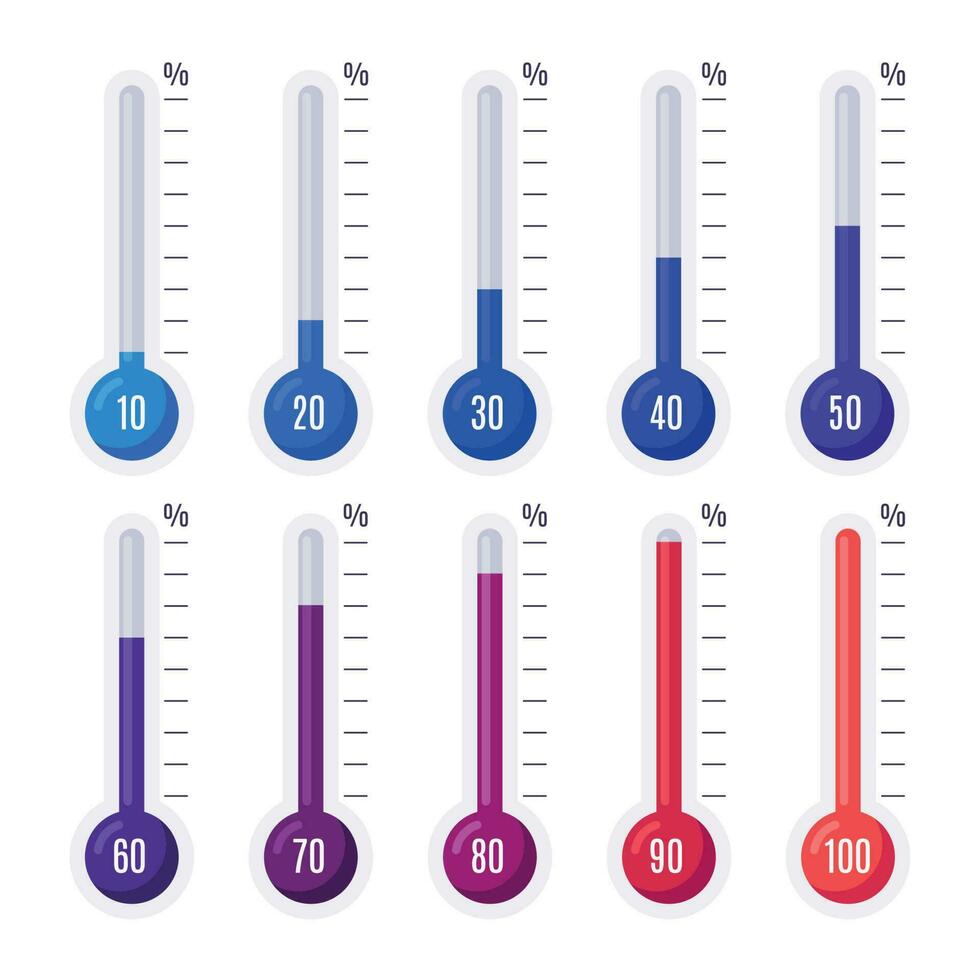 Thermometers with different temperatures. Goal measurement infographic thermometer vector