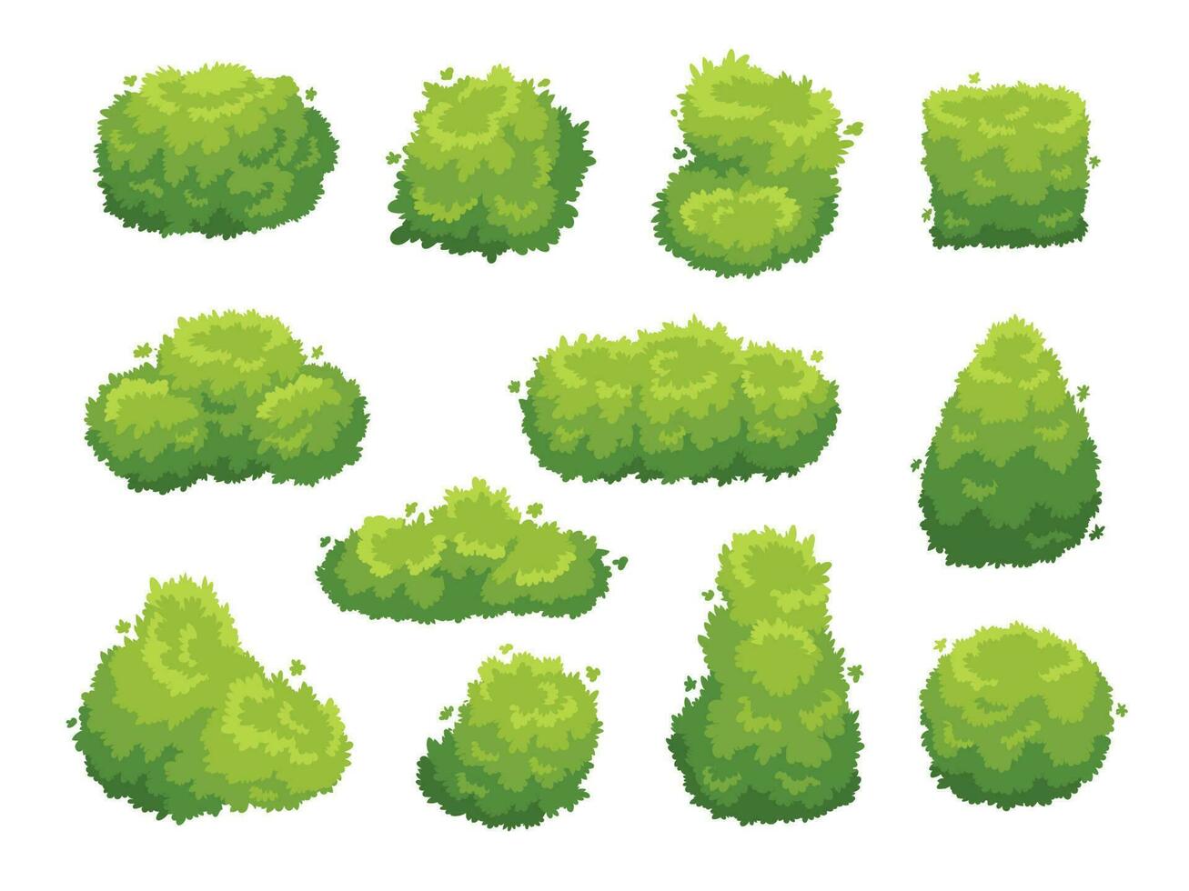 Garden bush. Green garden vegetation bushes. Cartoon shrubs for decorate landscape vector set