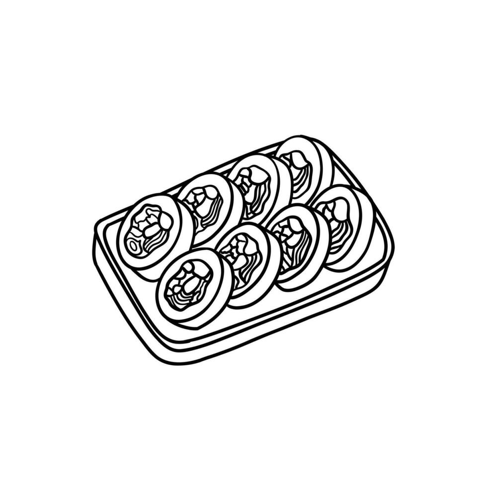 Korean rolls. Asian food culture. Tasty asian dinner. Delicious sushi. Vector illustration in outline style