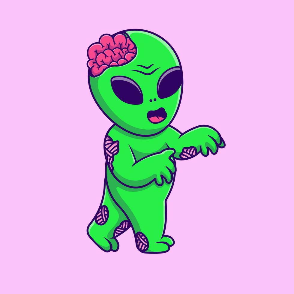 linda extraterrestre zombi caminando dibujos animados vector íconos ilustración. plano dibujos animados concepto. adecuado para ninguna creativo proyecto.