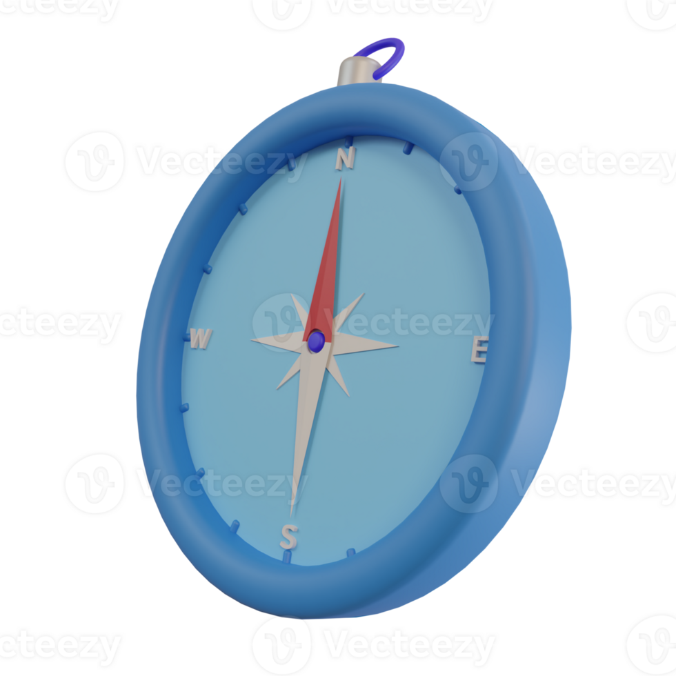 concept de directions de boussole bleues pour les voyages et les vacances d'été. rendu 3D png