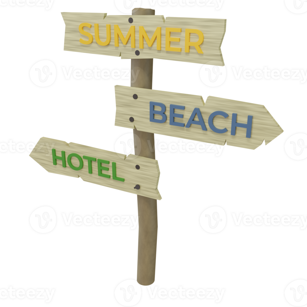 summer vacation hotel or beach directions, 3D rendering png