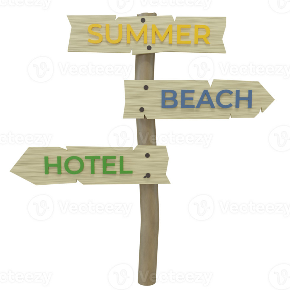 summer vacation hotel or beach directions, 3D rendering png