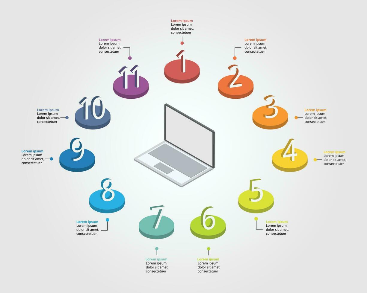 business plan work with laptop template for infographic for presentation for 11 element vector