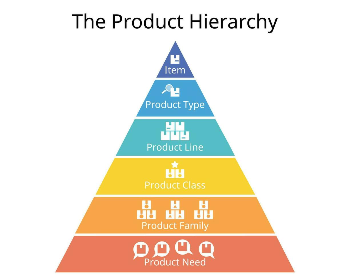 Product hierarchy is a method businesses use to categorize their inventory for easier record-keeping vector