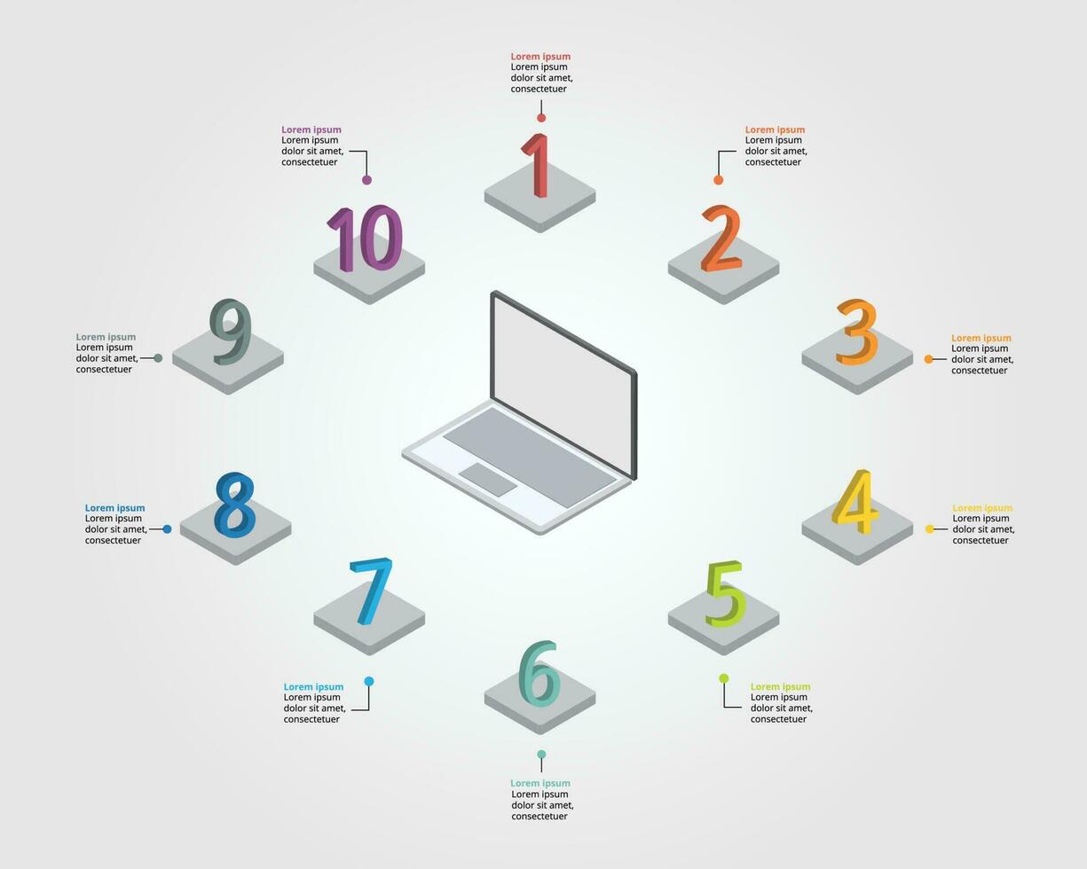 negocio plan trabajo con ordenador portátil modelo para infografía para presentación para 10 elemento vector