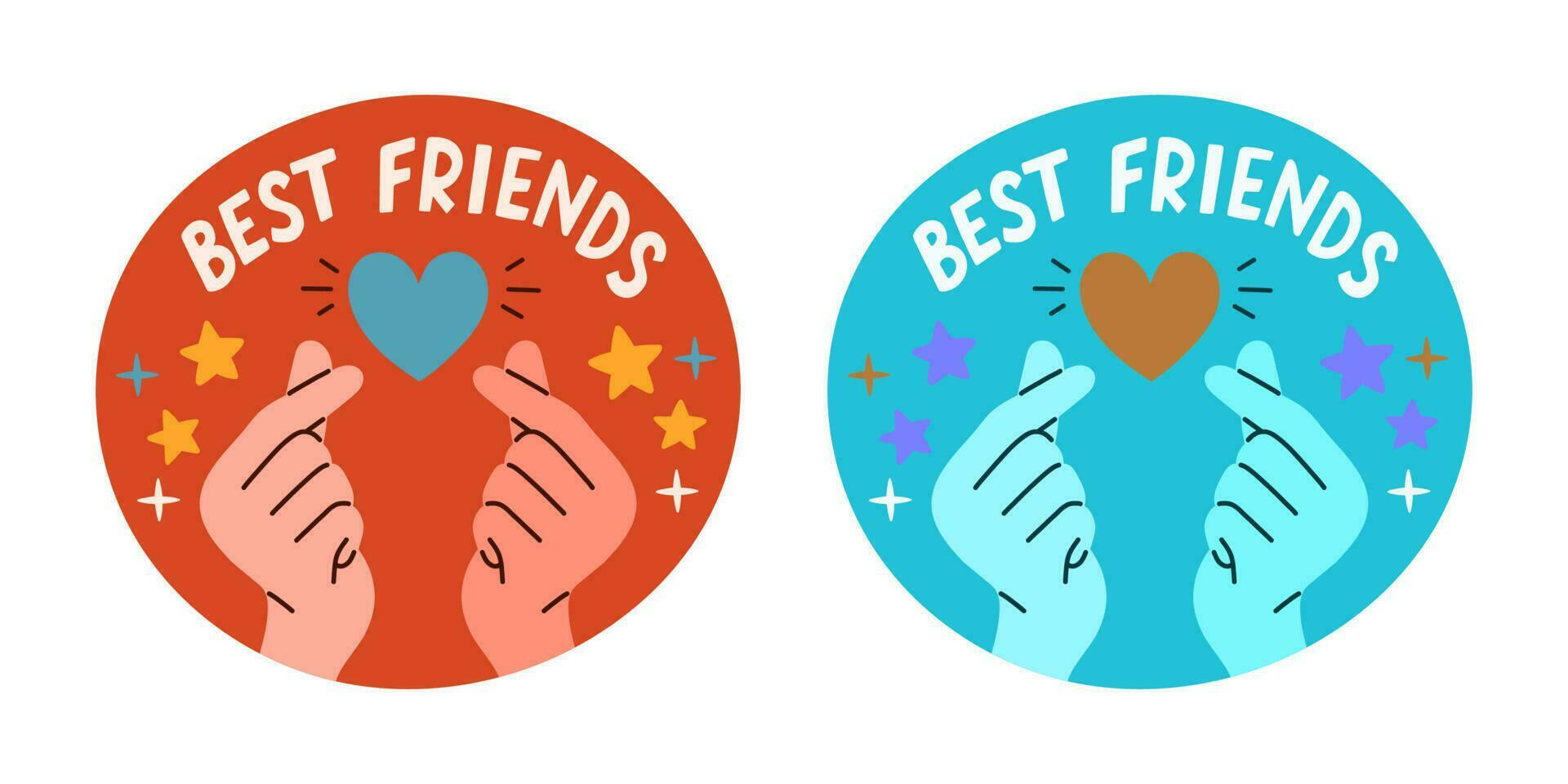 Set of stickers about friends and friendship. Collection of hand drawn lettering. Vector illustration