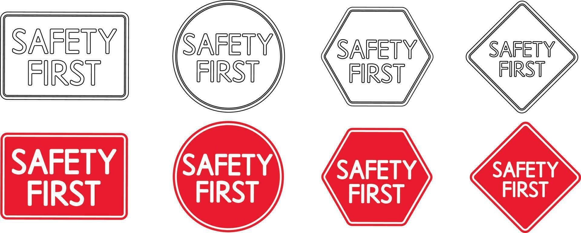 outline silhouette Safety First sign set isolated on white background vector