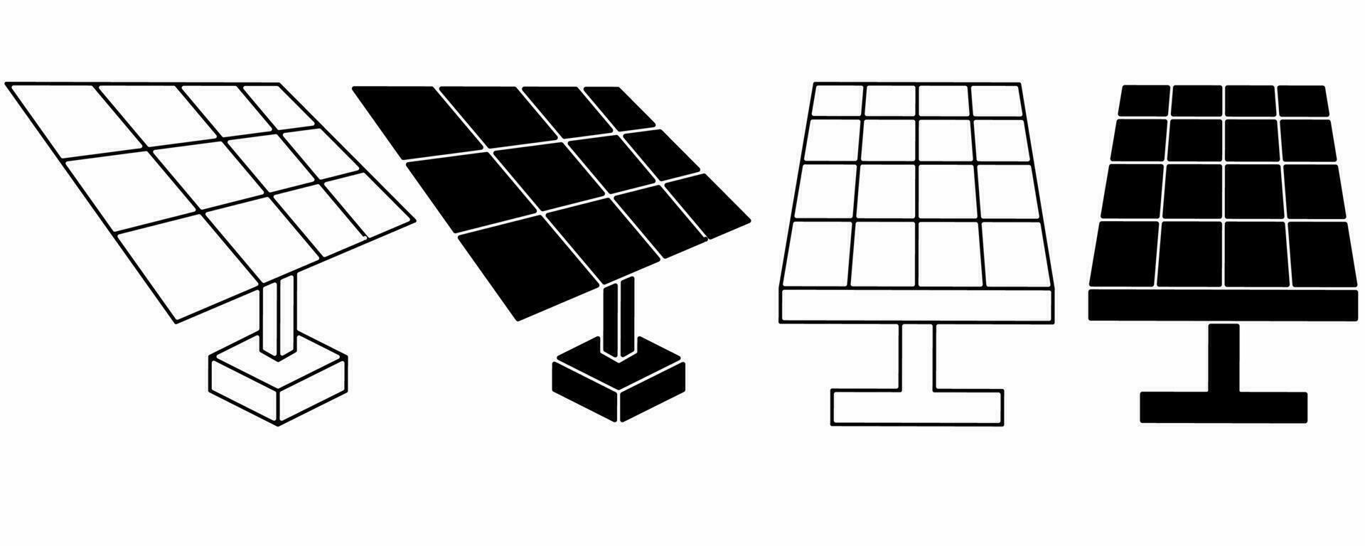 outline silhouette solar panel icon set isolated on white background vector