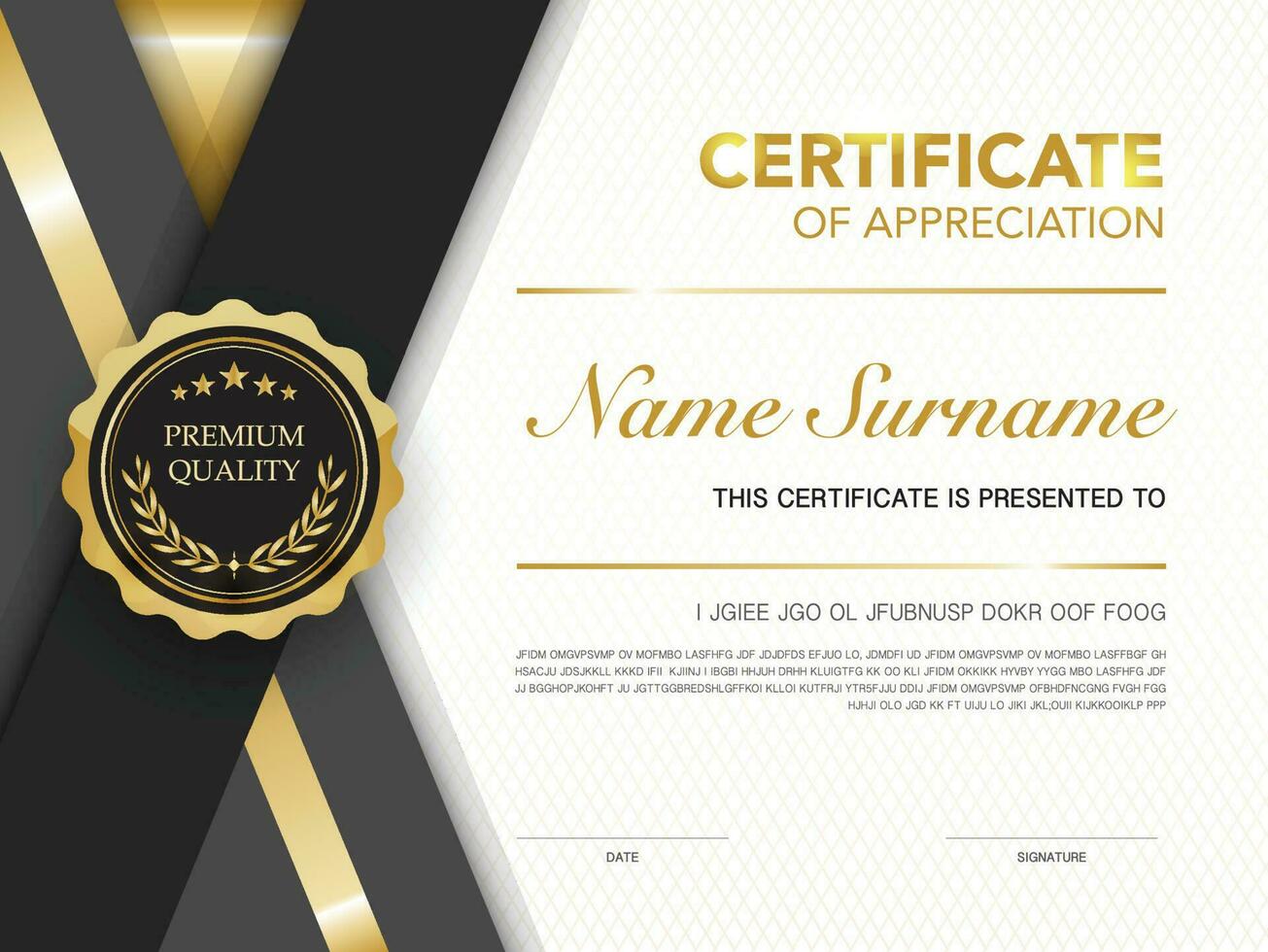 Diploma certificate template black and gold color with luxury and modern style vector image Premium Vector.