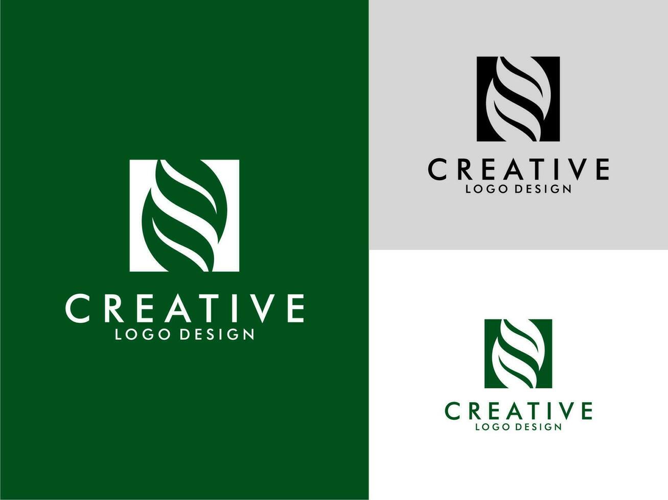 Initial Letter N Logo with Green Leaf vector on three color variations . Usable for Branding and Nature Logos. Flat Vector Logo Design Template Element