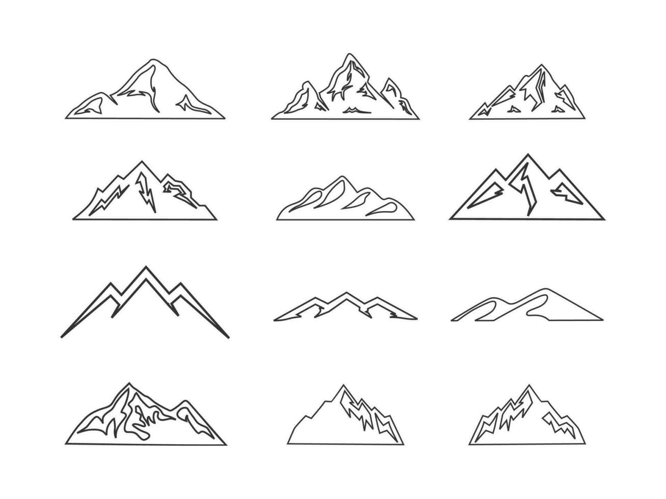 mountain set vector icon, mountain line art icon set isolated on white background