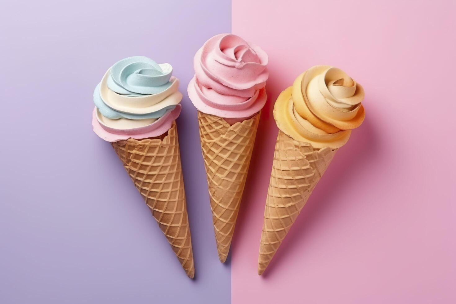 Ice cream in a waffle cone. . photo