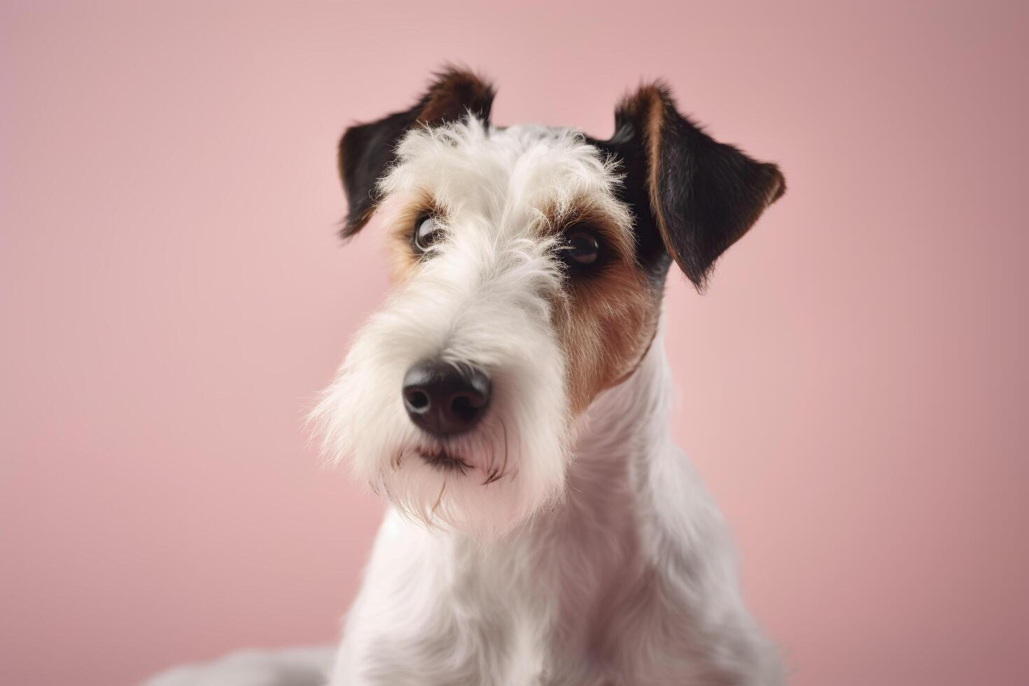 Fox terrier on the pink background. . photo