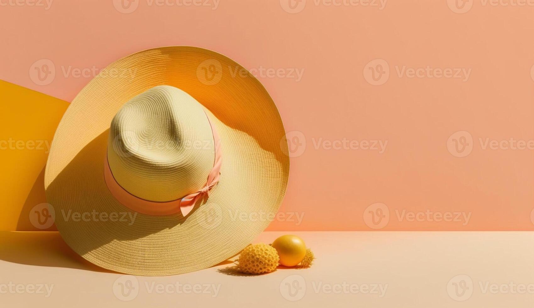 Sun hat on a bright background in summer concept with photo