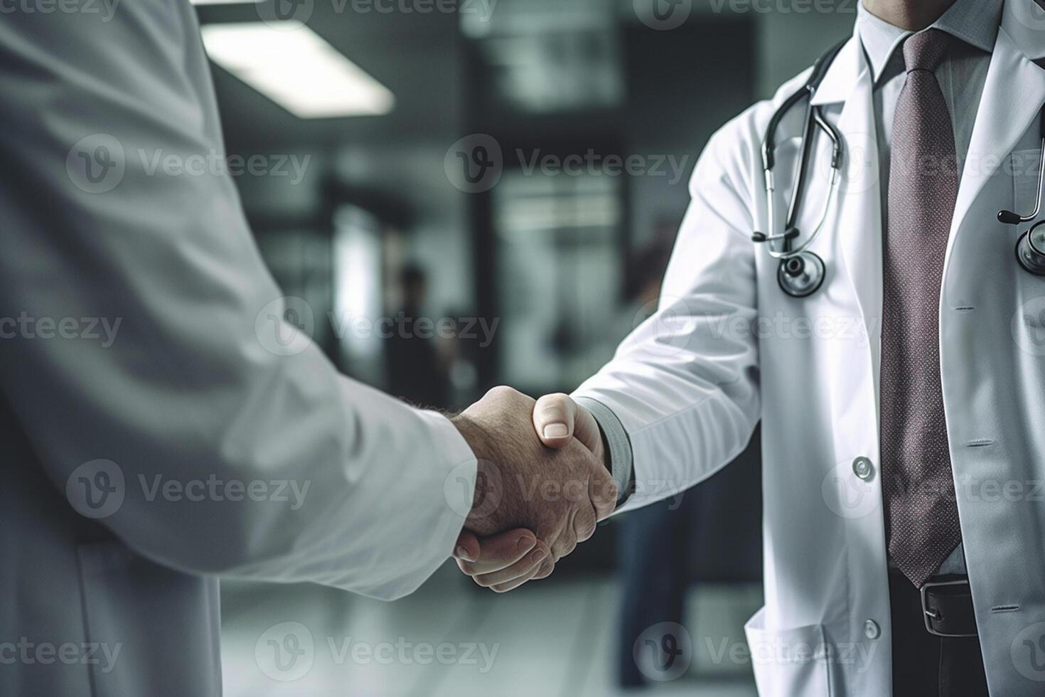 doctor shake hands with patient in medical clinic with photo