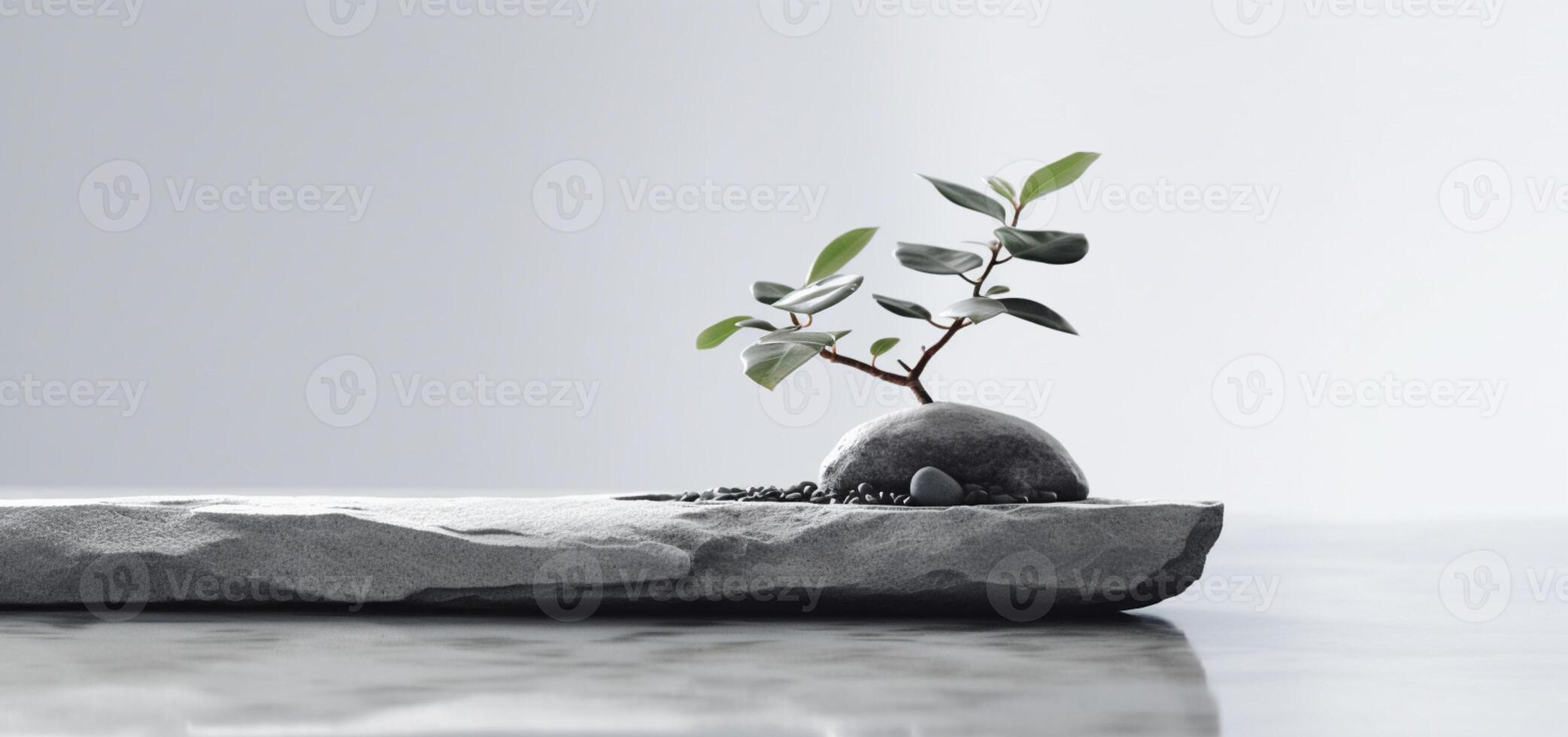 a single branch of a small plant on rocks photo
