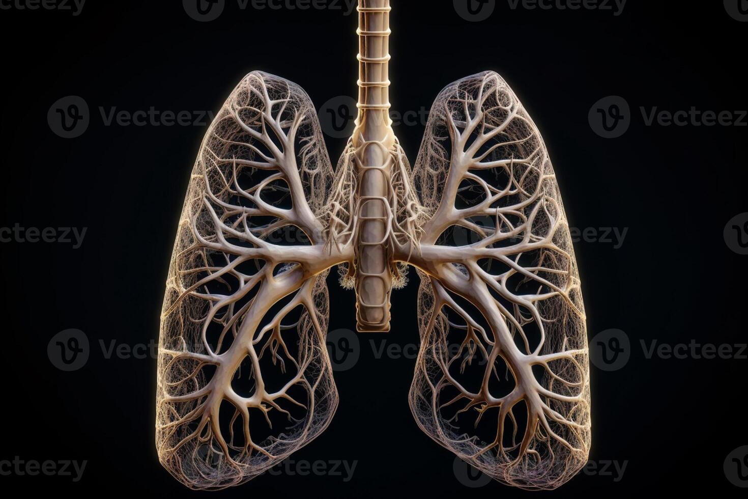 lungs skeletal structure on black background with photo