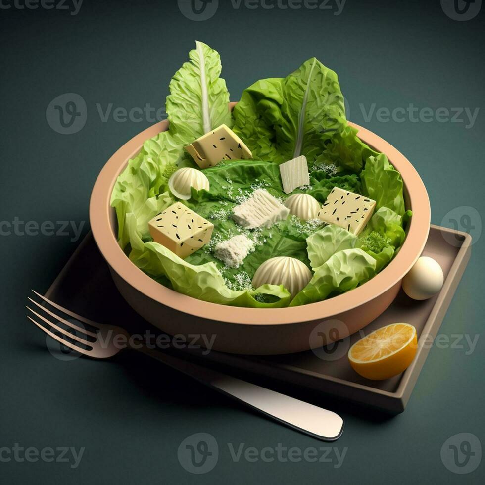 A salad called Caesar Salad. Generative By AI photo