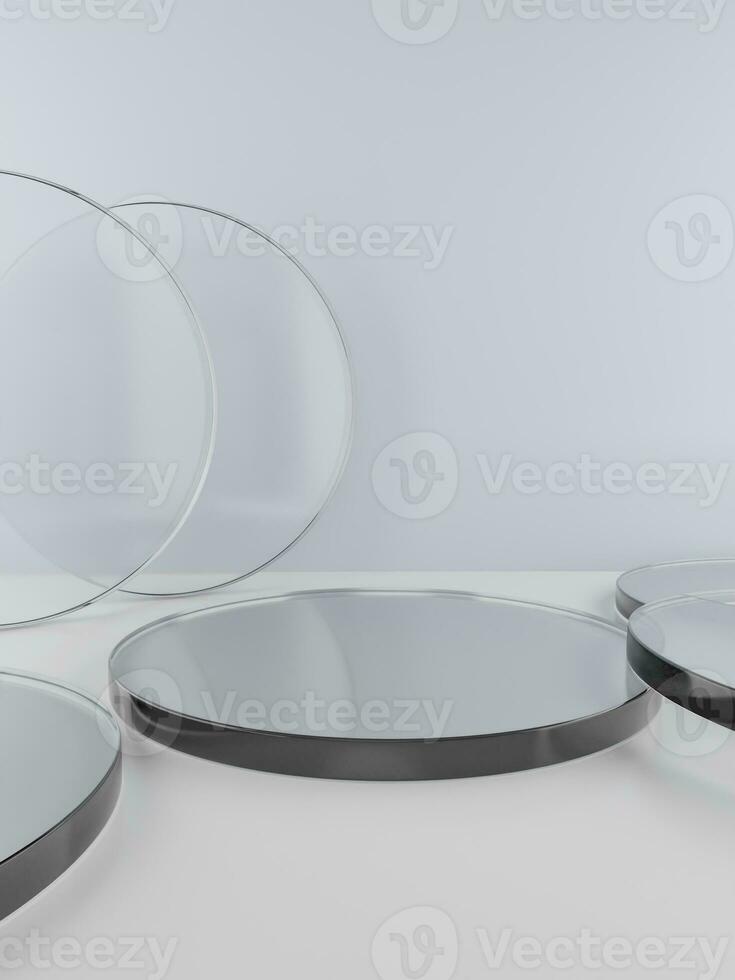 3D Rendering Geometric or Abstract Shape Acrylic or Glass Petri Dish or Plate Product Display Background for Summer Healthcare and Skincare Products. photo