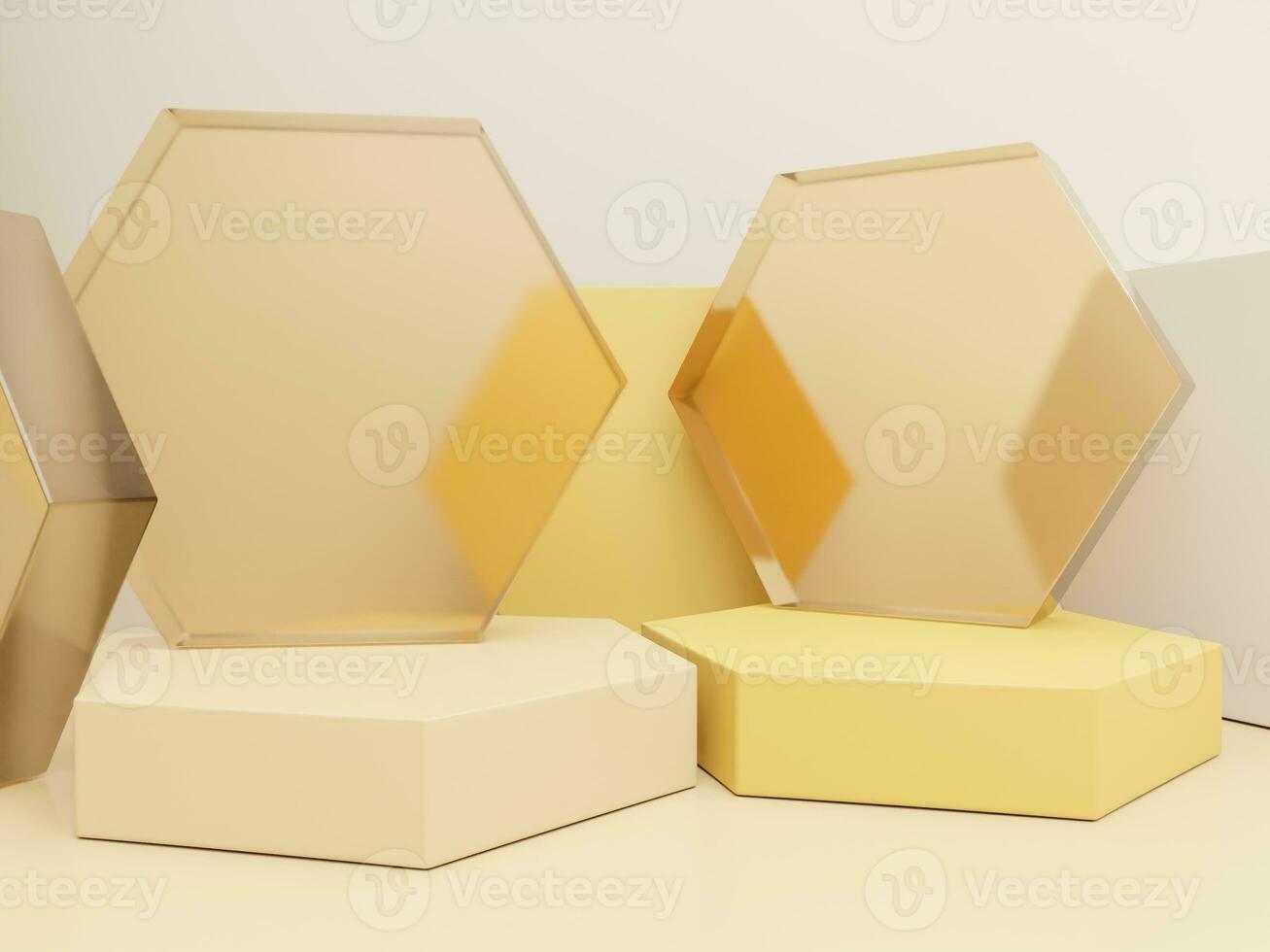 3D Rendering Honeycomb Shape Acrylic Glass Product Display Background for Honey Healthcare and Skincare Products photo