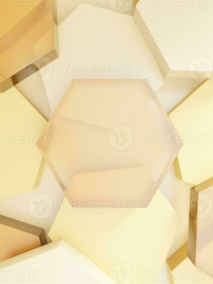 3D Rendering Honeycomb Shape Acrylic Glass Product Display Background for Honey Healthcare and Skincare Products photo