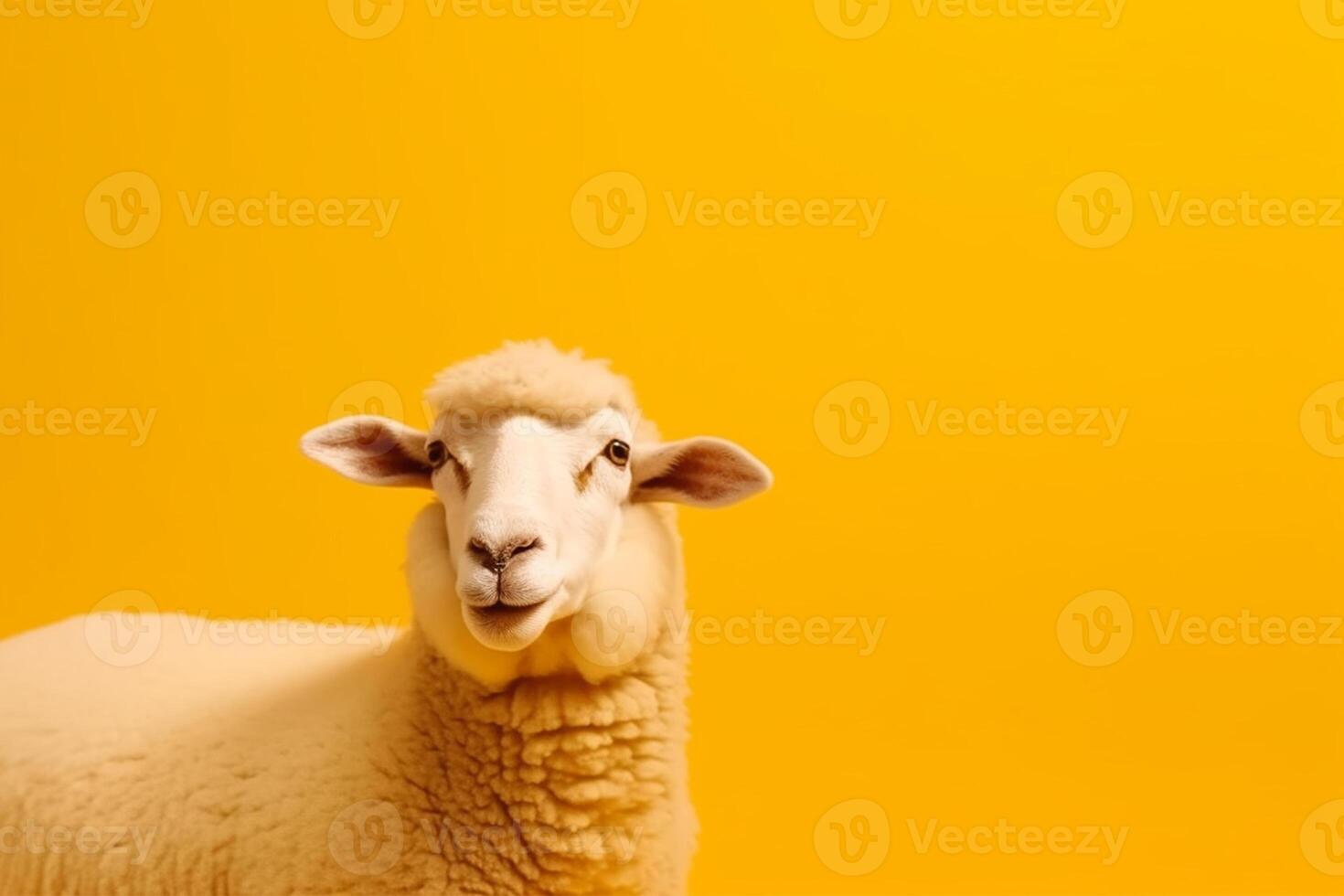 A potrait of cute animal lamb with large empty background photo