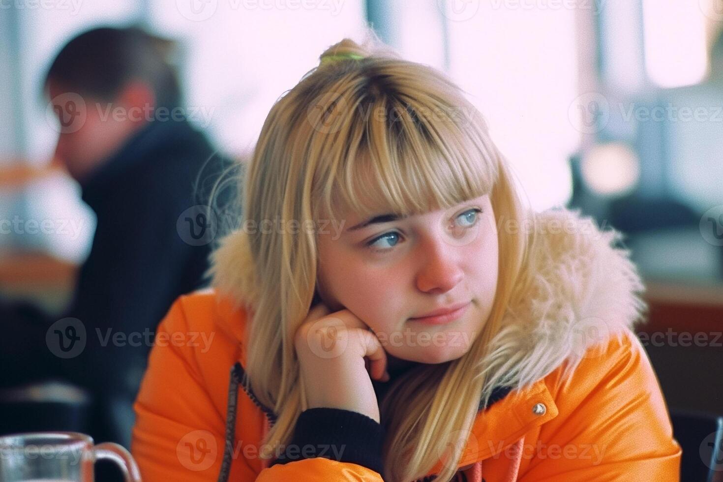 niña en naranja. ai generado foto