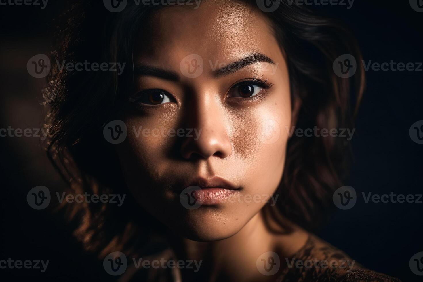 A woman with a dark background and a dark background. photo